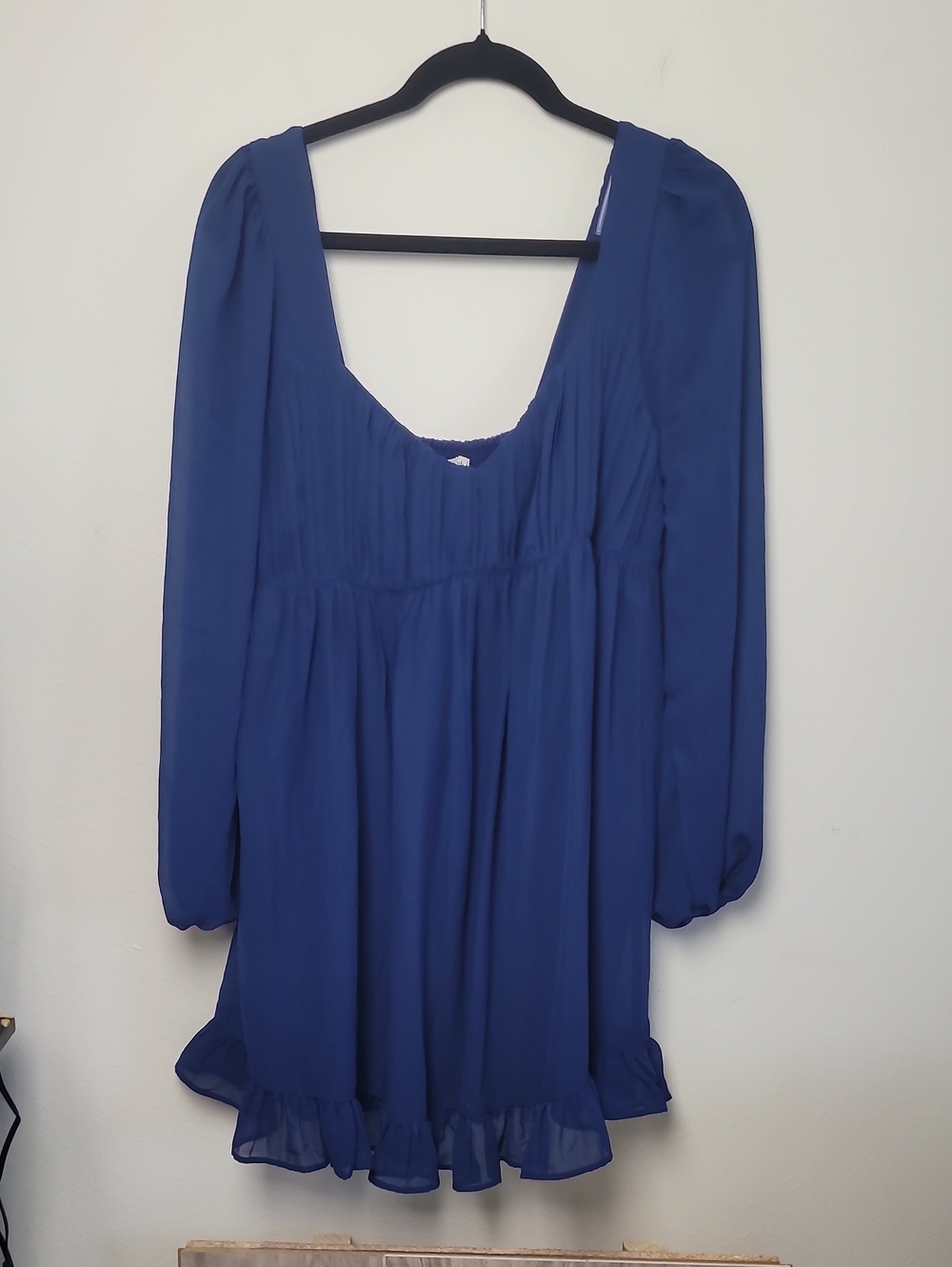 Abercrombie & Fitch Long Sleeve Ruched Babydoll Mini Dress Blue Size Large - Picture 2 of 5